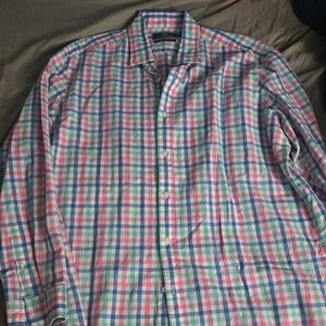 Vineyard Vines Men's Pink and Blue Plaid Shirt